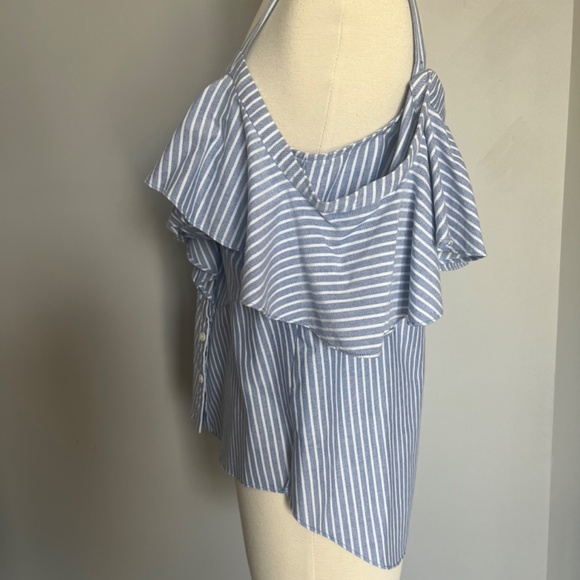 Veronica Beard Grant Multiway  Striped Ruffle Cold Shoulder Cocktail Blouse Top - Picture 9 of 11